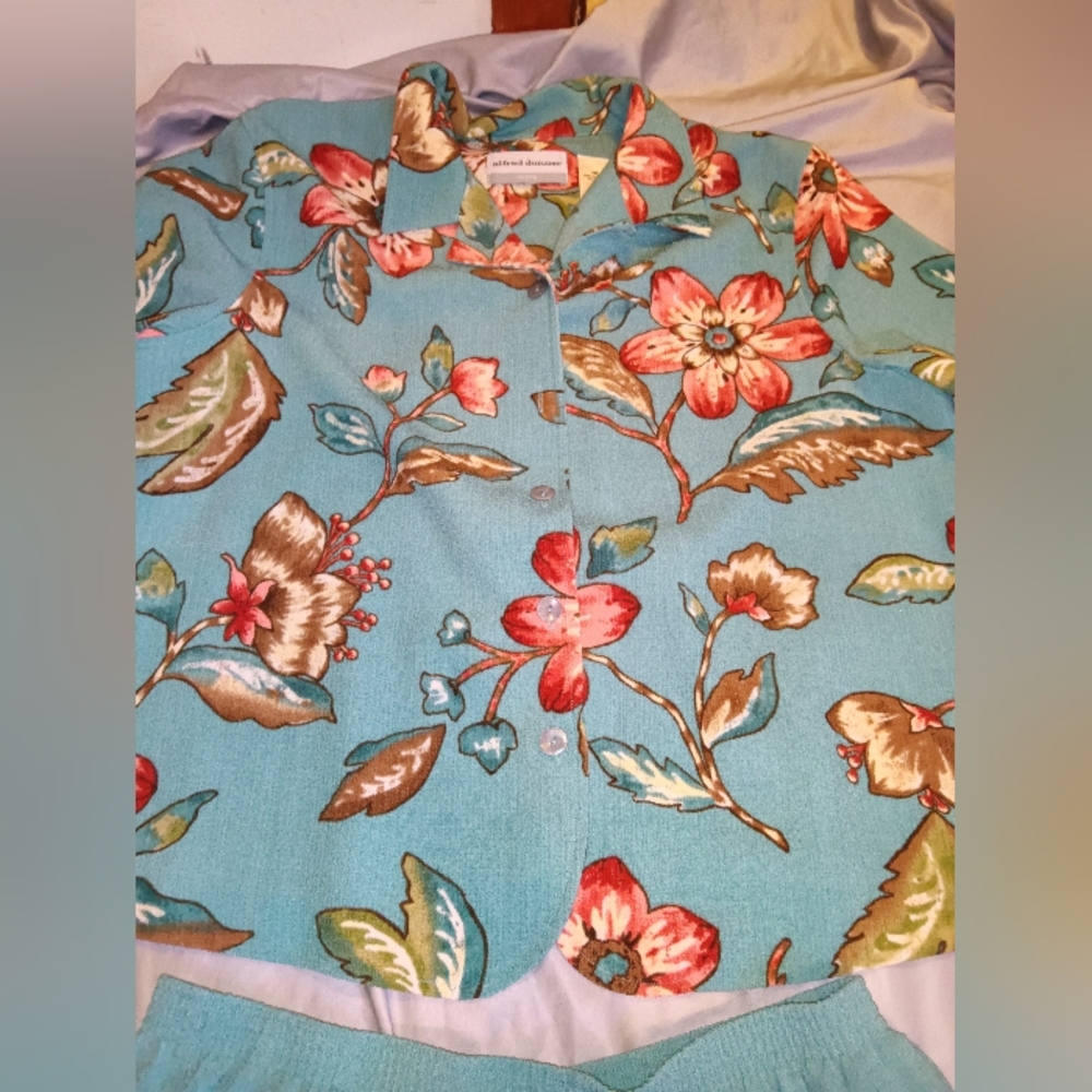 EUC Alfred Dunner Teal Floral Button Down Blouse 16P